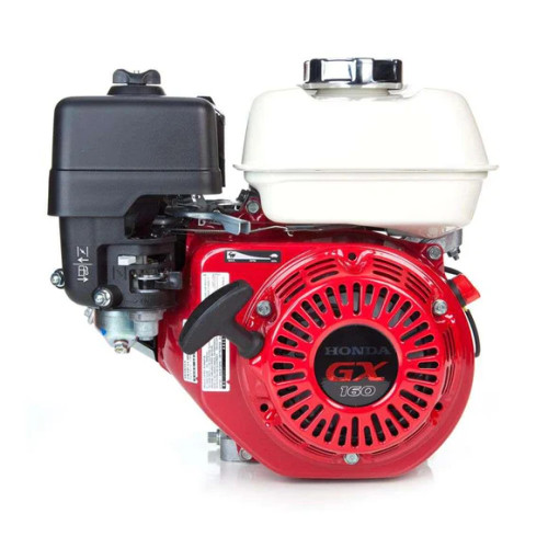 Front view of the Honda GX160 QX2 163cc engine with 4.8 Net HP, featuring the red recoil starter and integrated fuel tank.