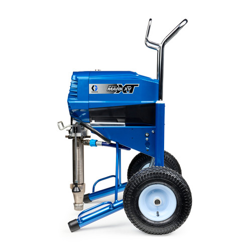 Right side view of the Graco Mark XV XT showing the high-torque MaxPower brushless motor designed for maintenance-free performance under heavy loads.