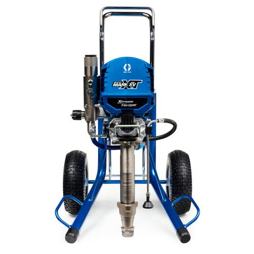 Left side profile of the Mark XV XT HD Hi-Boy highlighting the chrome-plated steel frame and the heavy-duty suction tube for high-viscosity materials