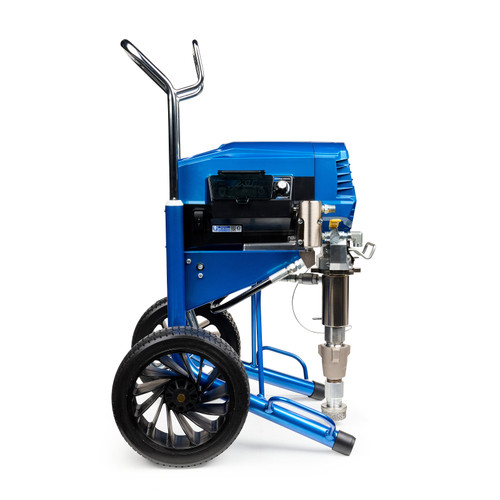 Left side view of the Graco Mark HP XT showing the large, flat-free tires and rugged frame built for easy maneuvering across rough construction sites.