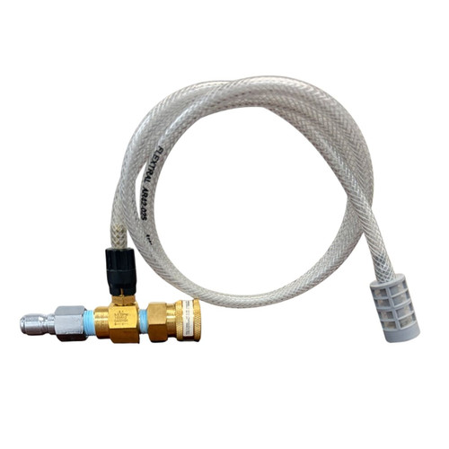 Stealth Downstream High Draw Brass Adjustable Chemical Injector (3-5 GPM), 20%, fully assembled with clear suction hose and filter
