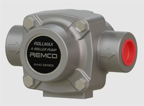 Remco RollMax R440SS 4-roller stainless steel sprayer pump with 9.4 GPM flow rate and 5/8 inch shaft.