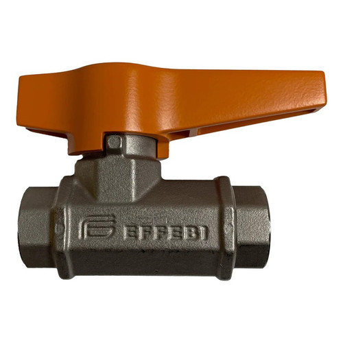 Direct side profile of the Italian-made Centurion 3/8-inch pressure washer ball valve, showcasing the heavy-duty Effebi cast body, proprietary exterior plating, and the extended orange handle built for 5,000 PSI commercial cleaning setups