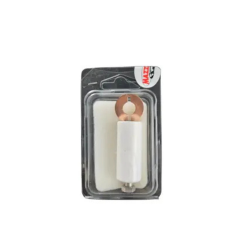 Alt Text: Packaging view of the Mazzoni MMD solid shaft pump ceramic piston kit (Part 49.6303), displaying the replacement ceramic plunger sleeve and copper washer sealed in a clear blister pack.