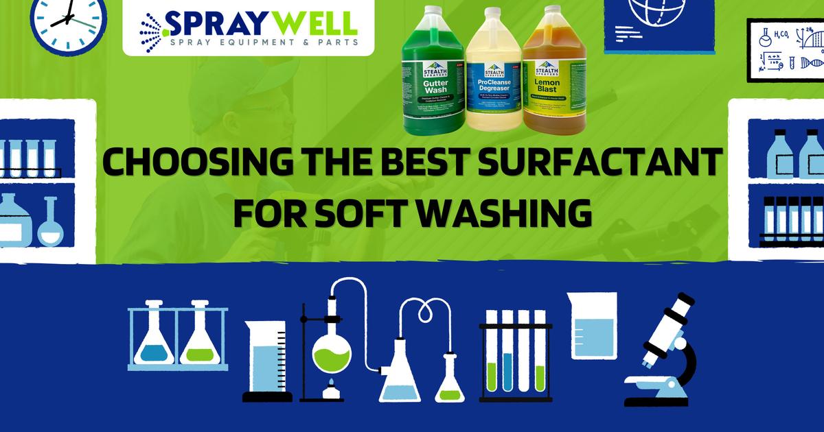 A blog banner with images of Stealth soft wash chemicals and a cartoon laboratory.