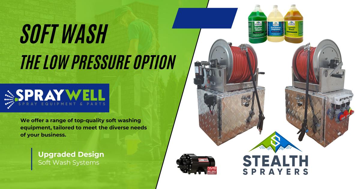 A blog banner with images of Stealth Spartan soft wash systems and replacement parts.