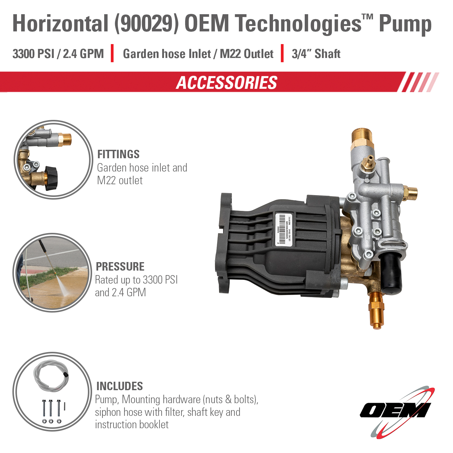 Simpson 90029 OEM 3100 PSI 2.5 GPM Pressure Washer Horizontal Axial Cam Pump Kit 