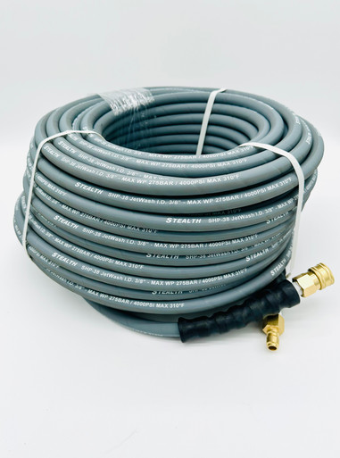 Stealth JetWash Pressure Washer Hose, Gray, Non-Marking, 4000 psi, 3/8 ID  x 200 ft with Quick Connects (SHP-38-200) - Spraywell