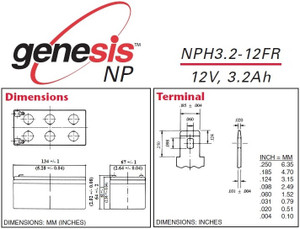 Genesis NPH3.2-12FR: 12V 3.2Ah SLA Battery 