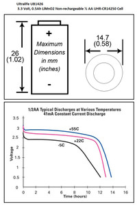 Ultralife UB1426 - UHR-CR14250, 3.3V Lithium 1/2 AA Battery
