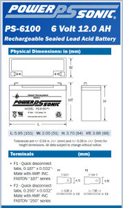 Powersonic PS-6100F1 6 Volt 12 Ah SLA Specifications