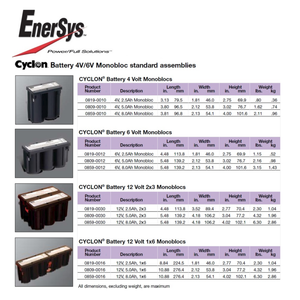 Enersys Cyclon Monobloc 0859-0019, 8 Volt, 8 AH, Battery