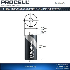 Duracell Procell PC1400 1.5 Volt, Alkaline C Batteries Dimensions