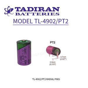 Tadiran TL-4902/PT2, 3.6 Volt, 1200 mAh Lithium 1/2AA Battery w/2 PC Pins