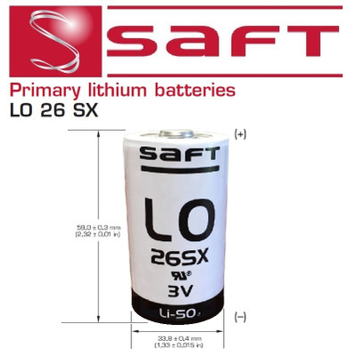 Saft LO26SX Battery - Primary Lithium D Cell - Dimensions
