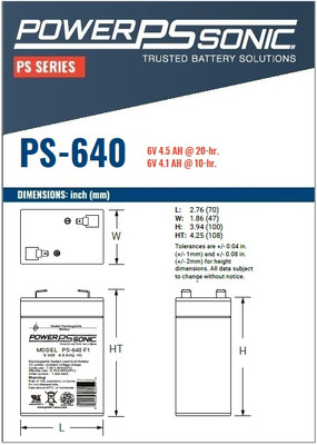 PowerSonic PS-640 SLA Battery - Specifications