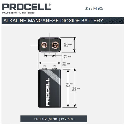 Duracell Procell PC1604 9 Volt, Alkaline 9V Battery 12 Pack