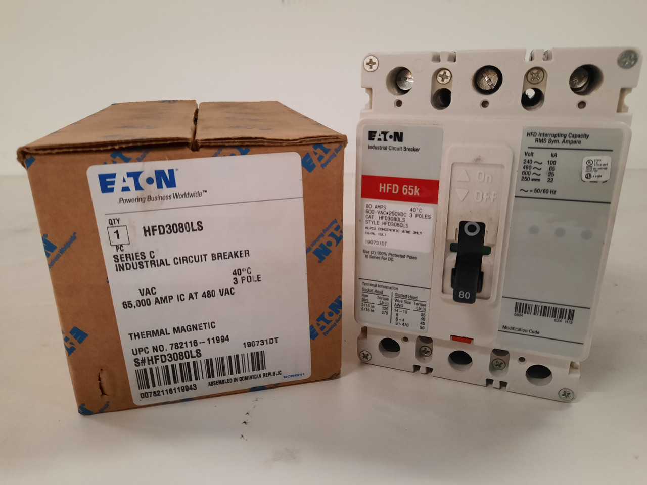 Eaton HFD3080LS Molded Case Breakers (MCCBs) HFD 3P 80A 600V 50/60Hz 3Ph F  Frame