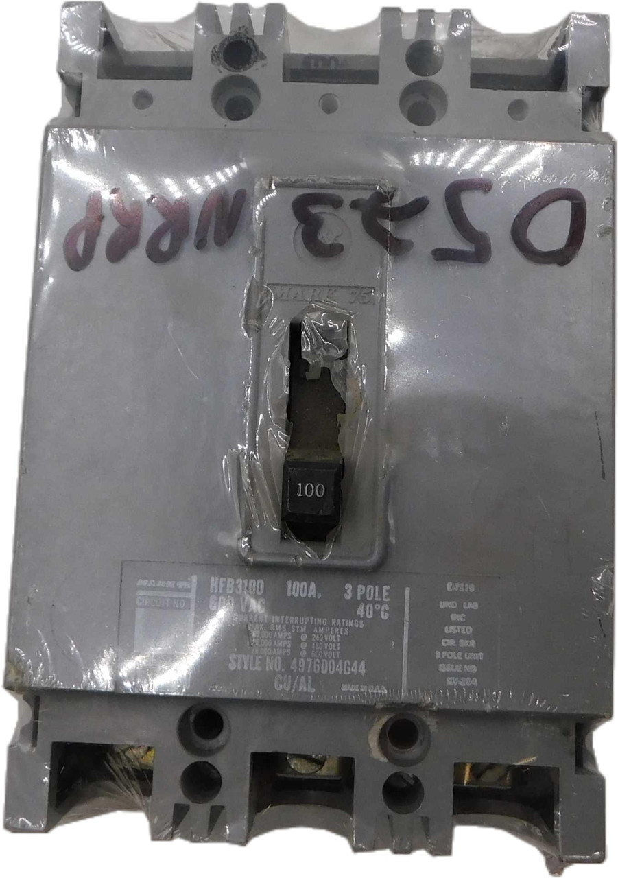 Westinghouse HFB3100 Molded Case Breakers (MCCBs) HFD 3P 100A 480V 50/60Hz  3Ph