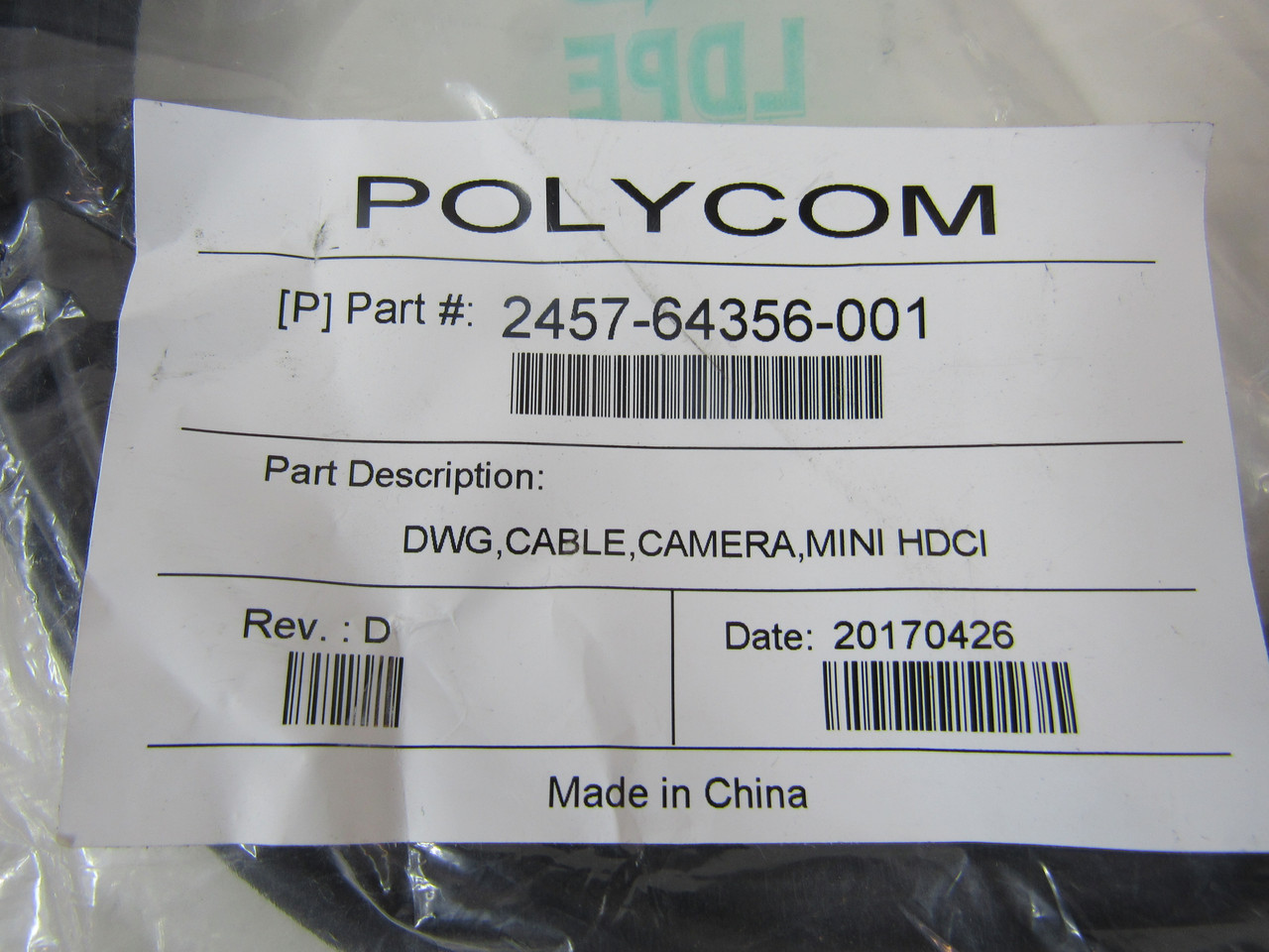 Polycom 2457-64356-001 Wire/Cable/Cord Camera Cable