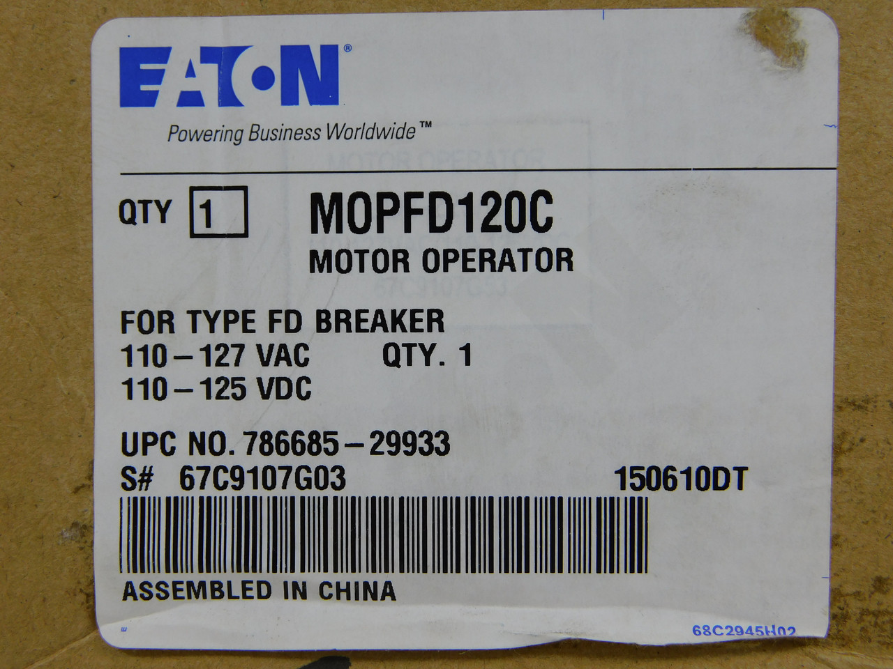 Eaton MOPFD120C Motor Operators 1A 127V FD Frame