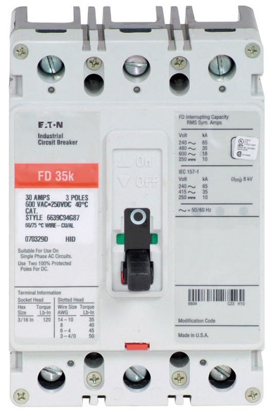 Eaton FD3035 Molded Case Breakers (MCCBs) FD 3P 35A 600V 50/60Hz 3Ph F Frame