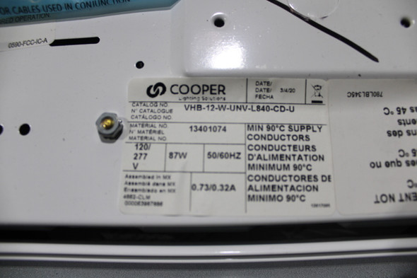 Cooper VHB-12-W-UNV-L840-CD-U LED Lighting EA