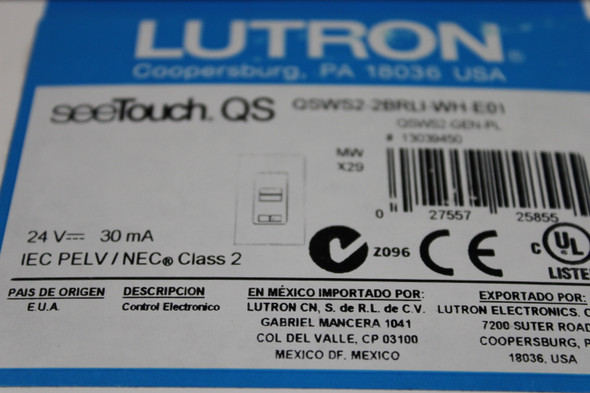 Lutron QSWS2-2BRLI-WH-E01 Lighting Controls EA