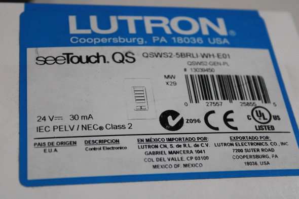 Lutron QSWS2-5BRLI-WH-E01 Lighting Controls EA