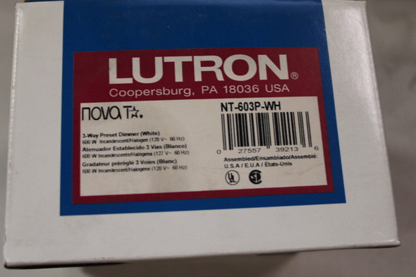 Lutron NT-603P-WH Light and Dimmer Switches Wall Dimmer 120 VAC at 60 Hz EA