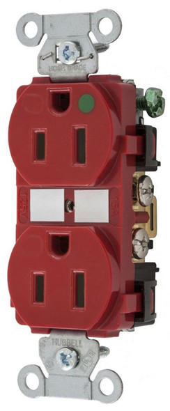 Hubbell 8200RED Duplex, Extra Heavy-Duty 15A Red Duplex Receptacle