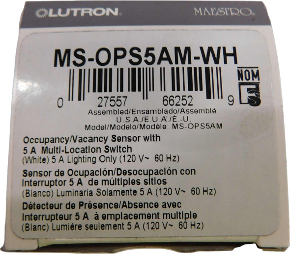 Lutron MS-OPS5AM-WH Motion Detector Occupancy/Vacancy Sensor Switch