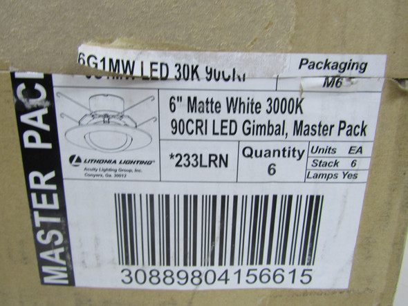 Lithonia Lighting 6G1MW-LED-30K-90CRI-M6 Other Lighting Fixtures/Trim/Accessories Downlight 120V 10W EA LED 3000K 790 Lumens