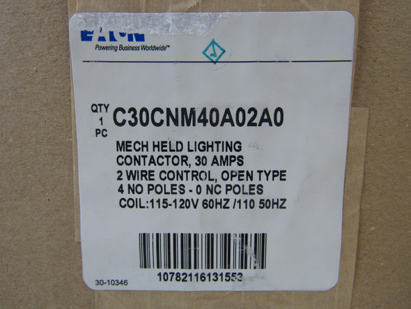 Eaton C30CNM40A02A0 Lighting Contactors Mechanically Held 4P 30A 120V 50/60Hz 4NO 2Wire