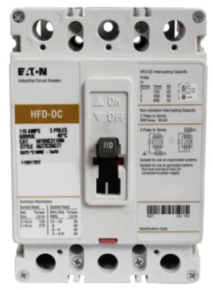 Eaton HFDDC3125W Molded Case Breakers (MCCBs) HFD 3P 125A 600V 50/60Hz 3Ph F Frame