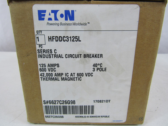 Eaton HFDDC3125L Molded Case Breakers (MCCBs) HFD 3P 125A 600V 50/60Hz 3Ph F Frame