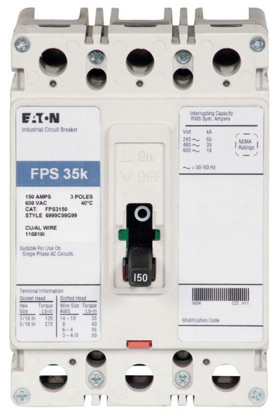 Eaton FPS3100L Molded Case Breakers (MCCBs) FPS 3P 100A 600V 50/60Hz 3Ph F Frame