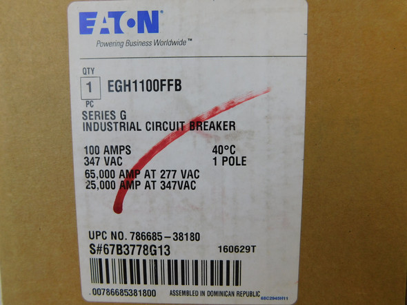 Eaton EGH1100FFB Molded Case Breakers (MCCBs) EGH 1P 100A 240V 50/60Hz 1Ph EG Frame