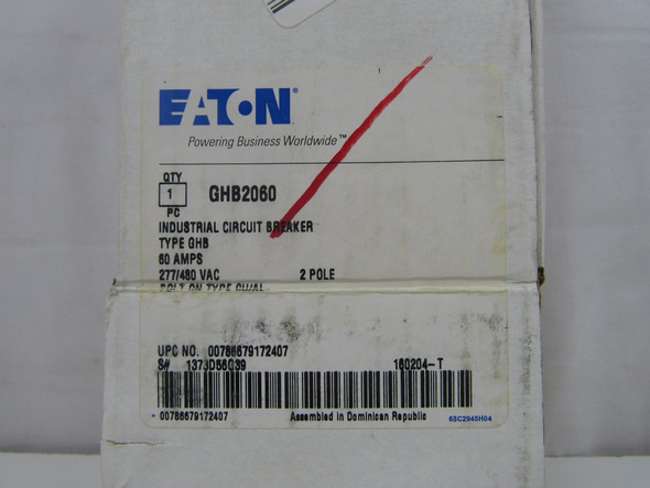 Eaton GHB2060 Molded Case Breakers (MCCBs) GHB 2P 60A 480V 50/60Hz 2Ph G Frame EA