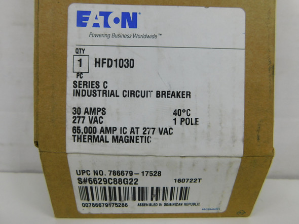 Eaton HFD1030 Molded Case Breakers (MCCBs) HFD 1P 30A 277V 50/60Hz 1Ph F Frame EA Eaton HFD1030 Molded Case Breakers (MCCBs) HFD 1P 30A 277V 50/60Hz 1Ph F Frame EA