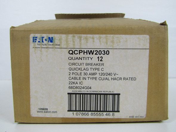 Eaton QCPHW2030 Miniature Circuit Breakers (MCBs) QCP 2P 30A 240V 50/60Hz 1Ph