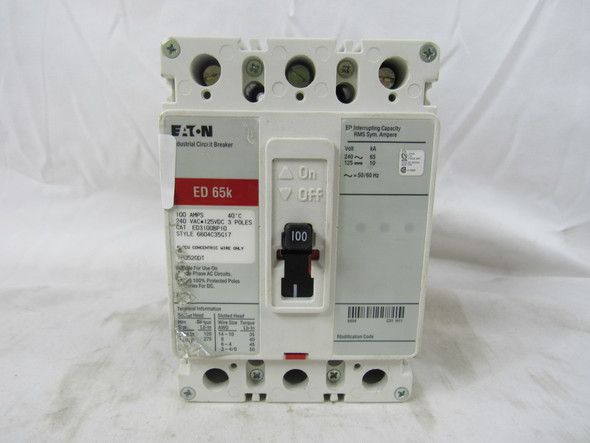 Eaton ED3100 Molded Case Breakers (MCCBs) ED 3P 100A 240V 50/60Hz 3Ph F Frame EA Thermal Magnetic