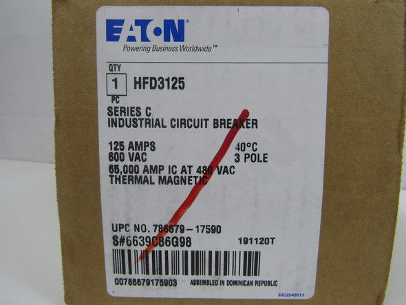 Eaton HFD3125 Molded Case Breakers (MCCBs) HFD 3P 125A 600V 50/60Hz 3Ph F Frame EA