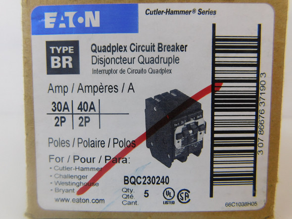 Eaton BQC230240 Miniature Circuit Breakers (MCBs) 2P 30A/40A 240V EA