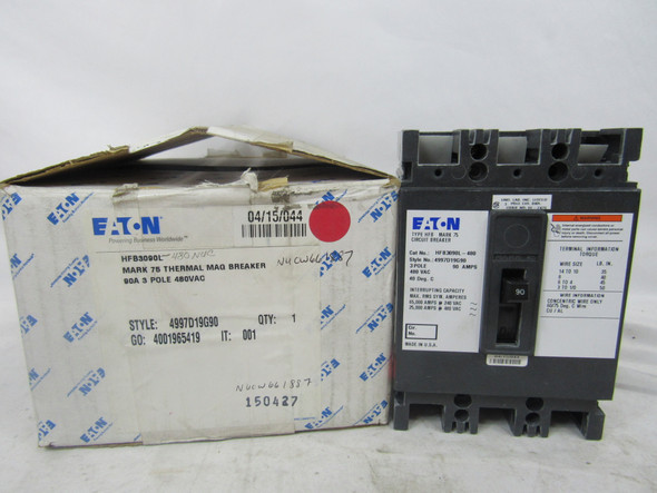 Eaton HFB3090L Molded Case Breakers (MCCBs) HFB 3P 90A 600V 50/60Hz 3Ph F Frame