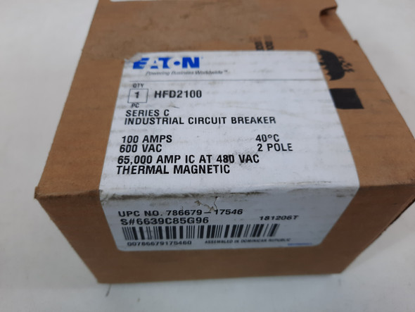 Eaton HFD2100 Molded Case Breakers (MCCBs) HFD 2P 100A 600V 50/60Hz 2Ph F Frame