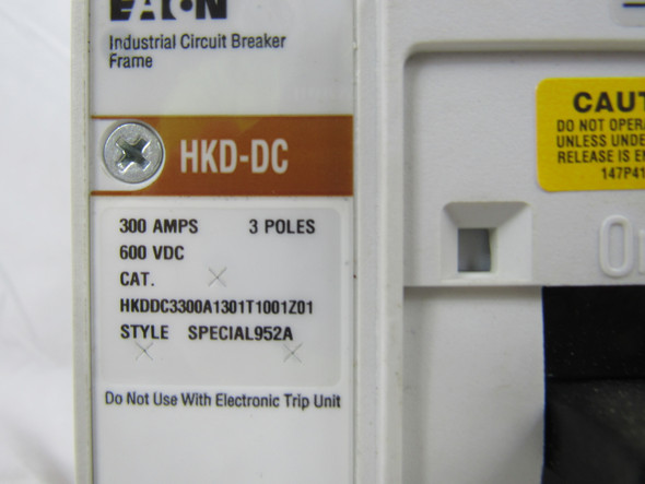 Eaton HKDDC3300A1301T1001Z01 Molded Case Breakers (MCCBs) HKDDC 3P 300A 600V 50/60Hz 3Ph K Frame A2X3PK, UVH3LP23K
