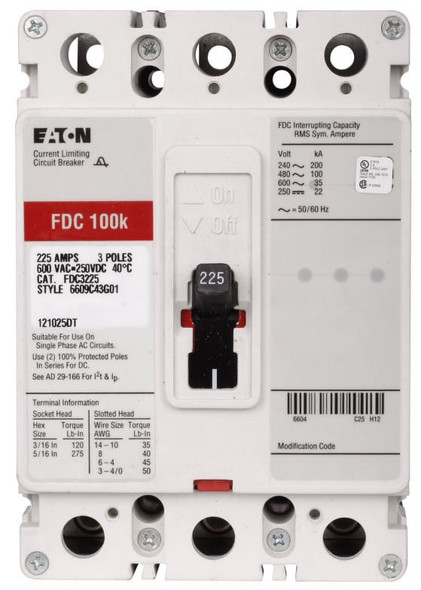 Eaton FDC3150L Molded Case Breakers (MCCBs) FDC 3P 150A 600V 50/60Hz 3Ph F Frame EA