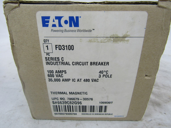 Eaton FD3100 Molded Case Breakers (MCCBs) FD 3P 100A 600V 50/60Hz 3Ph F Frame EA Thermal Magnetic