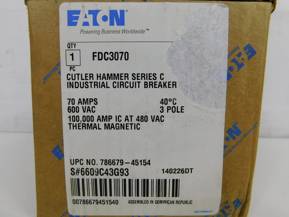 Eaton FDC3070 Molded Case Breakers (MCCBs) FDC 3P 70A 600V 50/60Hz 3Ph F Frame EA